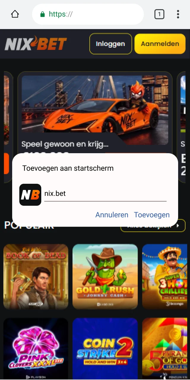 Bevestig de installatie van de Nixbet PWA app op je Android-telefoon.