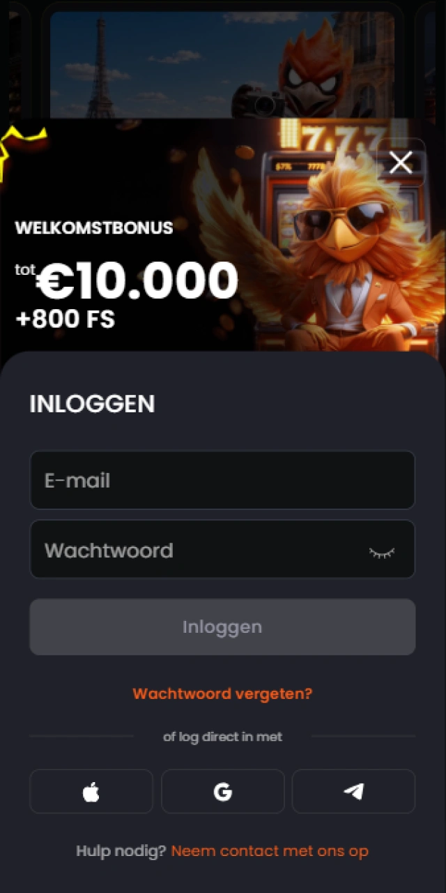 Schermafbeelding van het inlogscherm van de Nixbet mobiele applicatie.