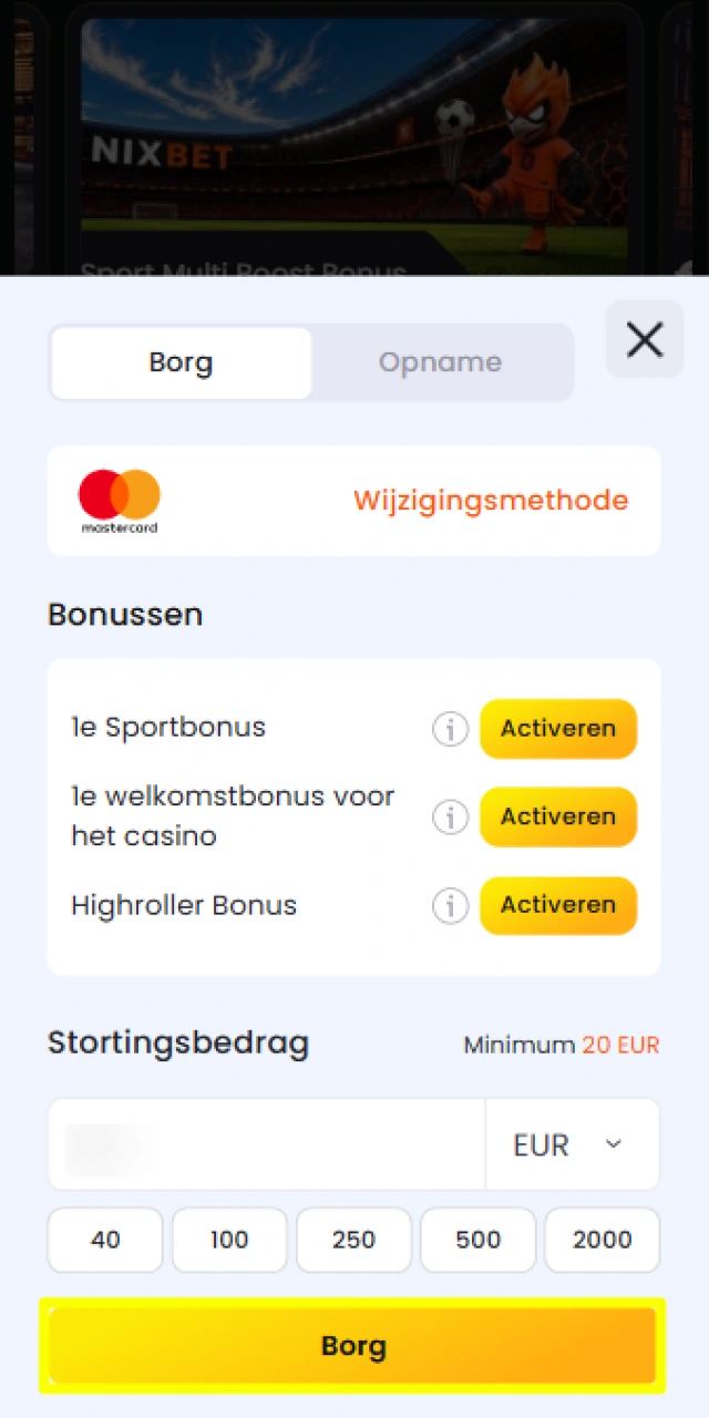Bevestig en rond de stortingstransactie veilig af bij Nixbet.