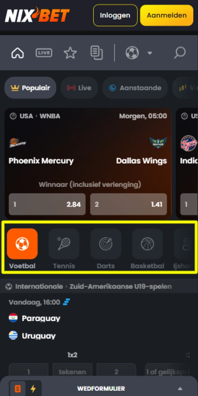 Kies je favoriete sport om op te wedden bij Nixbet Nederland.