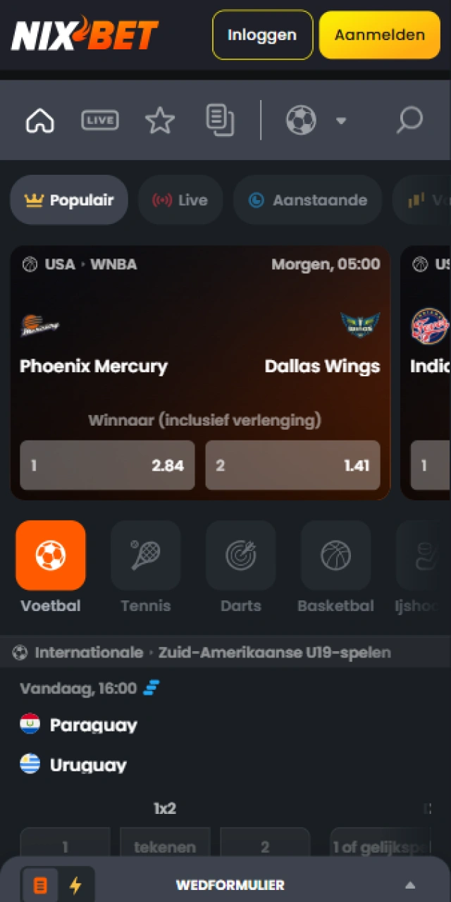 Open het sportgedeelte op de Nixbet website voor sportweddenschappen.
