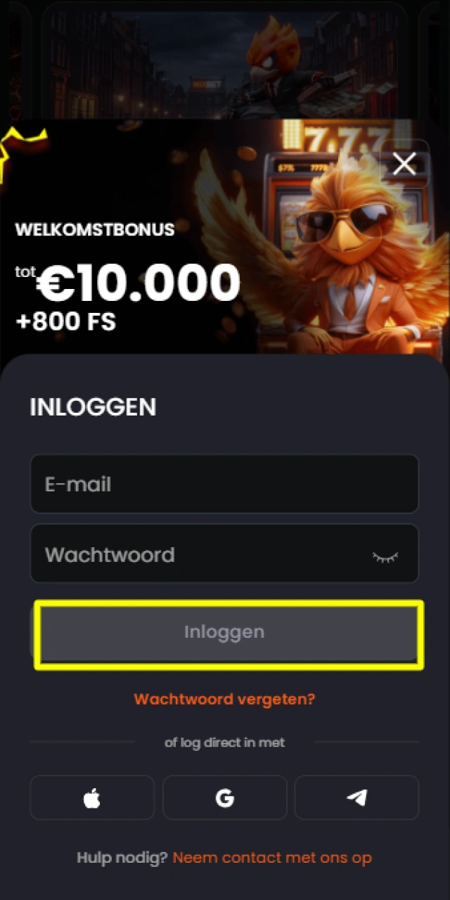 Klik op de knop Log In om direct toegang te krijgen tot je Nixbet account.