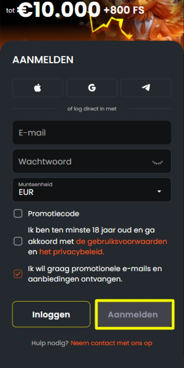 Klik op de knop Doorgaan om je registratie bij Nixbet af te ronden.