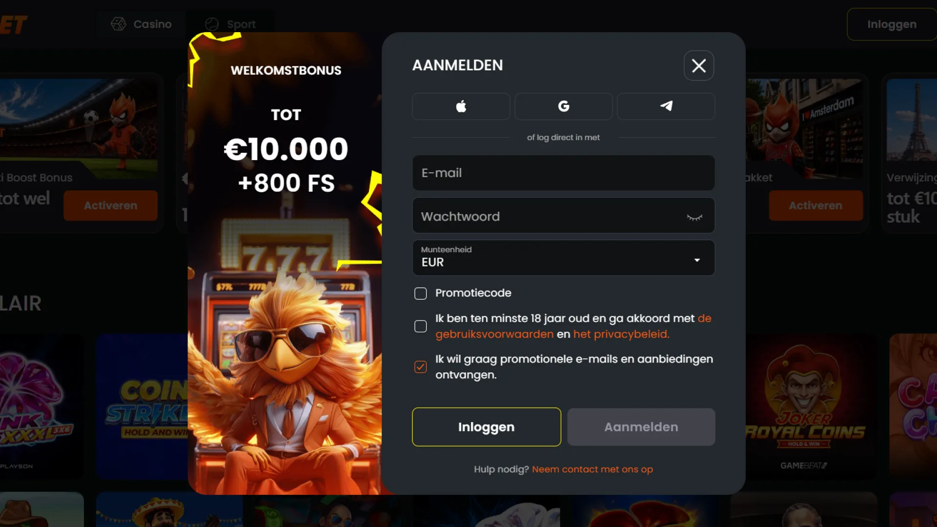 Schermafbeelding van het online registratieproces bij Nixbet Casino.